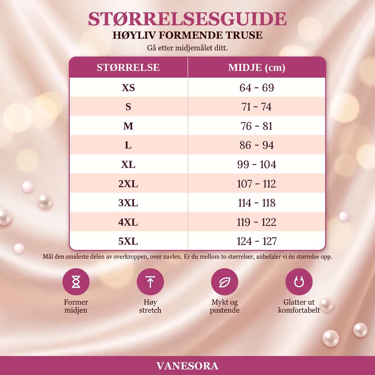 Vanesora Sculpt Brief – størrelsesguide